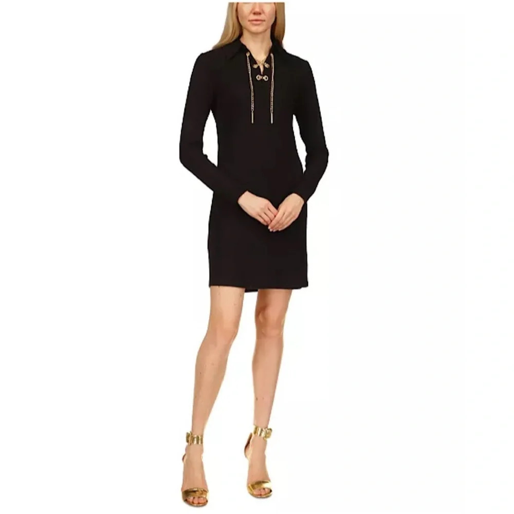 Michael Kors Golden Chain Shift Dress Lined Short Tunic, Black (X-Small).